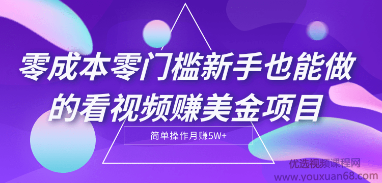 零成本零门槛新手也能做的看视频赚美金项目,轻松月赚5W+【视频教程】
